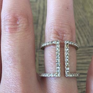 Cocktail faux diamond and thin silver ring.